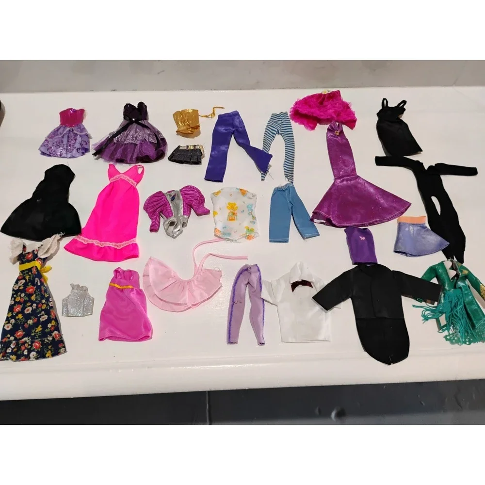 Barbie Doll Clothing Lot 25 Pieces Assorted Dresses Pants Tops Outfits Bag #3